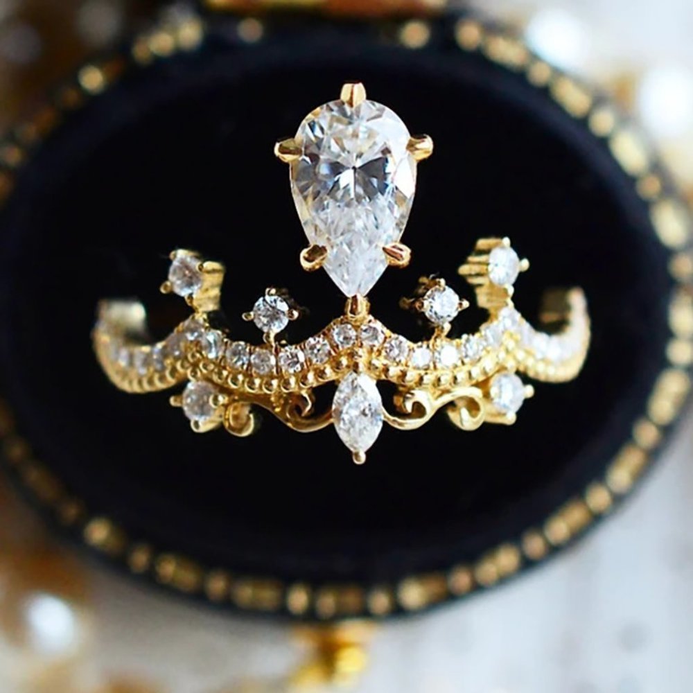- 🎊 14K Gold Plated Crown CZ Wedding Ring for Women, MLNN1091 - Picture 2 of 3